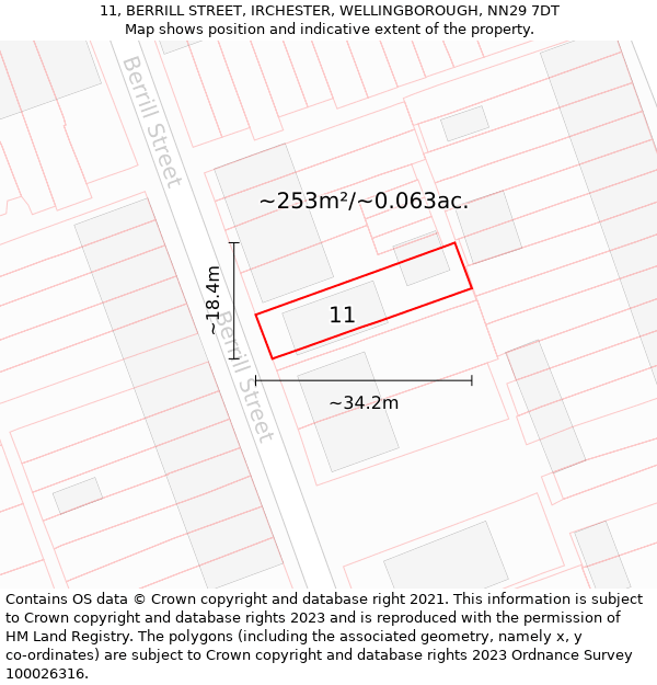 11, BERRILL STREET, IRCHESTER, WELLINGBOROUGH, NN29 7DT: Plot and title map