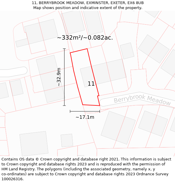 11, BERRYBROOK MEADOW, EXMINSTER, EXETER, EX6 8UB: Plot and title map