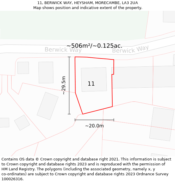 11, BERWICK WAY, HEYSHAM, MORECAMBE, LA3 2UA: Plot and title map