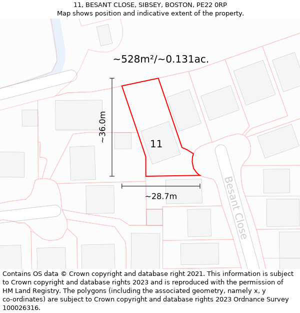 11, BESANT CLOSE, SIBSEY, BOSTON, PE22 0RP: Plot and title map