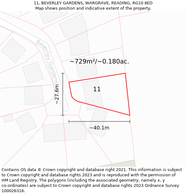 11, BEVERLEY GARDENS, WARGRAVE, READING, RG10 8ED: Plot and title map