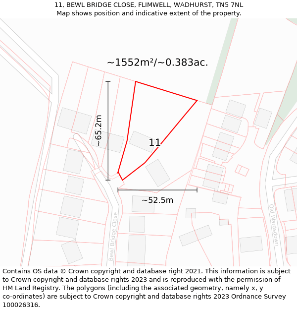 11, BEWL BRIDGE CLOSE, FLIMWELL, WADHURST, TN5 7NL: Plot and title map