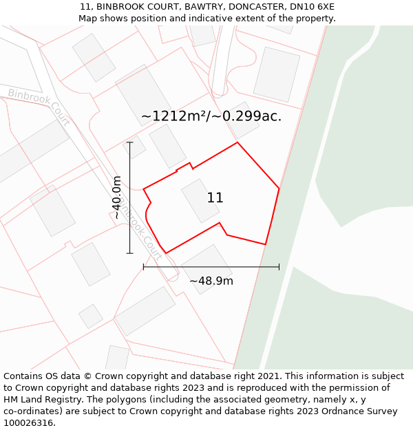 11, BINBROOK COURT, BAWTRY, DONCASTER, DN10 6XE: Plot and title map