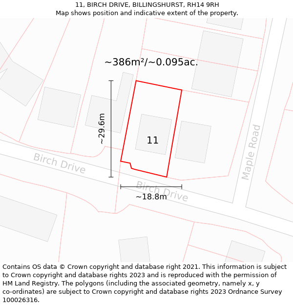 11, BIRCH DRIVE, BILLINGSHURST, RH14 9RH: Plot and title map