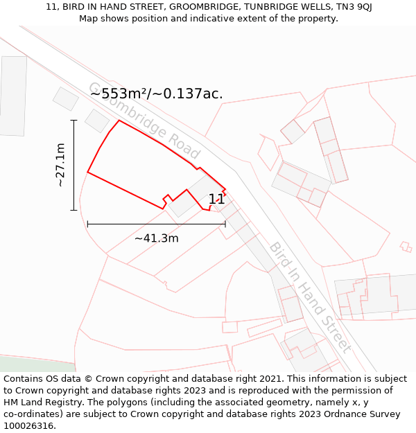 11, BIRD IN HAND STREET, GROOMBRIDGE, TUNBRIDGE WELLS, TN3 9QJ: Plot and title map