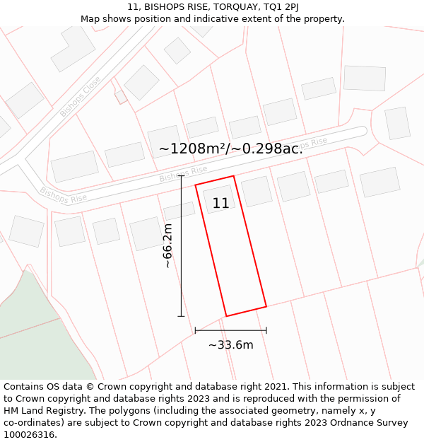 11, BISHOPS RISE, TORQUAY, TQ1 2PJ: Plot and title map