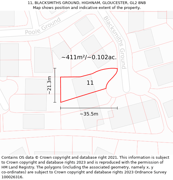 11, BLACKSMITHS GROUND, HIGHNAM, GLOUCESTER, GL2 8NB: Plot and title map