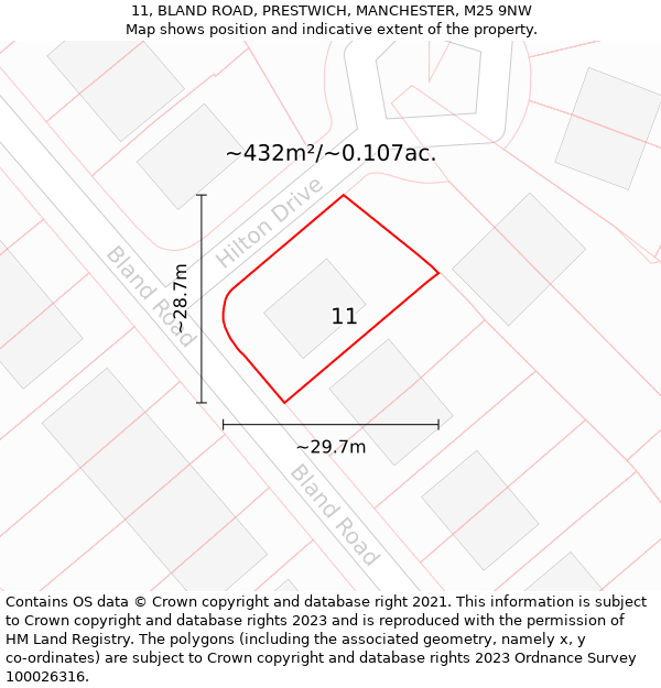 11, BLAND ROAD, PRESTWICH, MANCHESTER, M25 9NW: Plot and title map