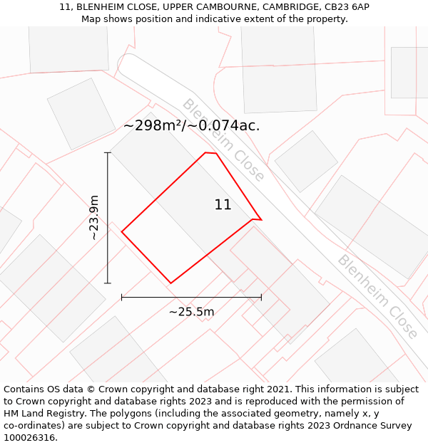 11, BLENHEIM CLOSE, UPPER CAMBOURNE, CAMBRIDGE, CB23 6AP: Plot and title map