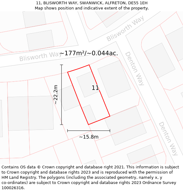 11, BLISWORTH WAY, SWANWICK, ALFRETON, DE55 1EH: Plot and title map