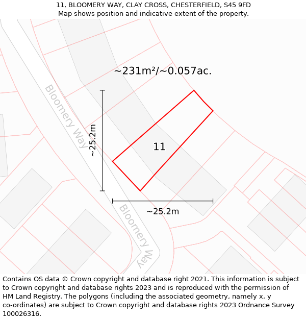 11, BLOOMERY WAY, CLAY CROSS, CHESTERFIELD, S45 9FD: Plot and title map