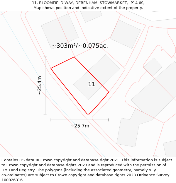 11, BLOOMFIELD WAY, DEBENHAM, STOWMARKET, IP14 6SJ: Plot and title map