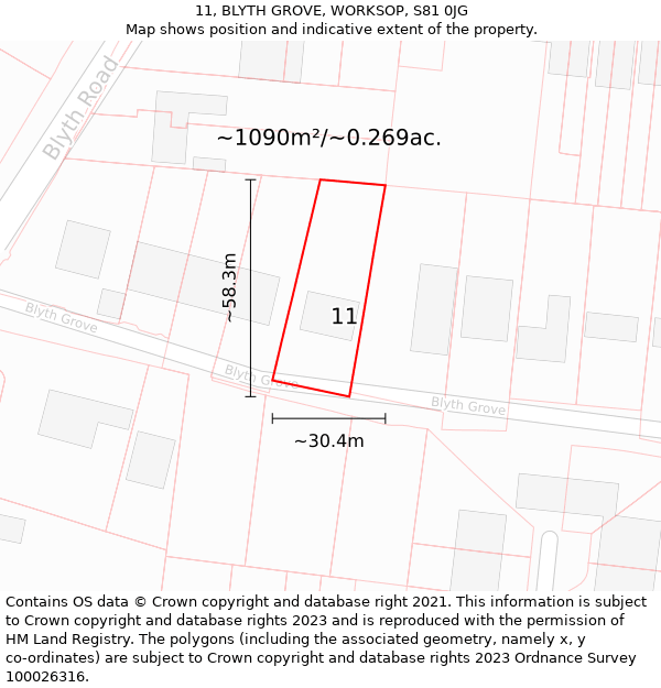 11, BLYTH GROVE, WORKSOP, S81 0JG: Plot and title map