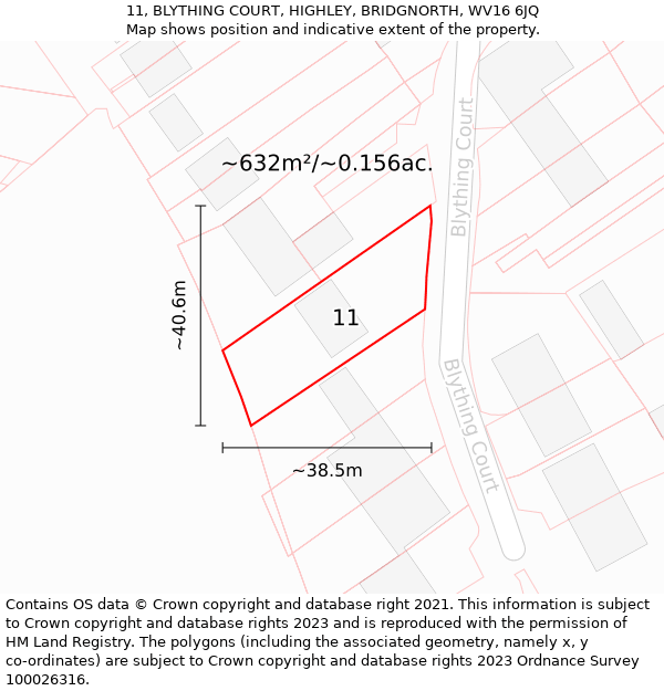 11, BLYTHING COURT, HIGHLEY, BRIDGNORTH, WV16 6JQ: Plot and title map