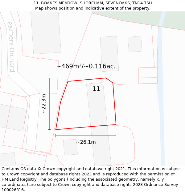 11, BOAKES MEADOW, SHOREHAM, SEVENOAKS, TN14 7SH: Plot and title map