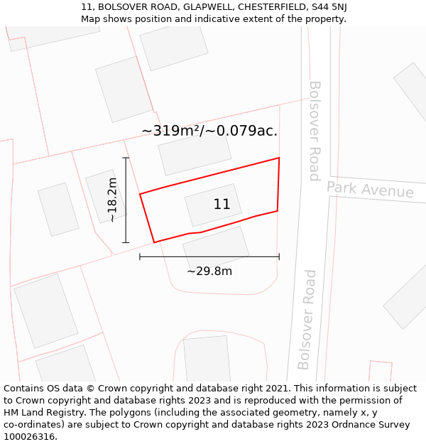 11, BOLSOVER ROAD, GLAPWELL, CHESTERFIELD, S44 5NJ: Plot and title map