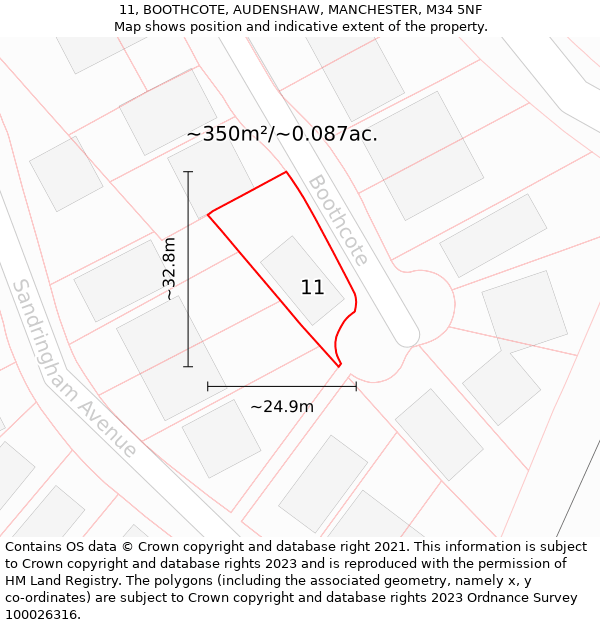 11, BOOTHCOTE, AUDENSHAW, MANCHESTER, M34 5NF: Plot and title map