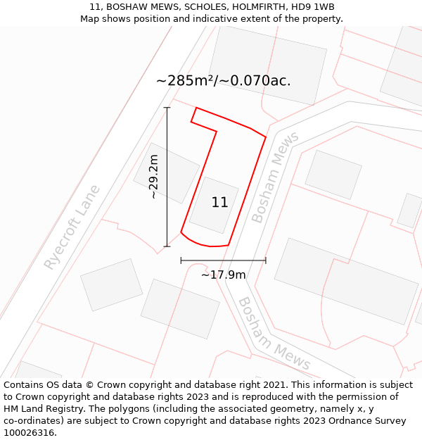 11, BOSHAW MEWS, SCHOLES, HOLMFIRTH, HD9 1WB: Plot and title map