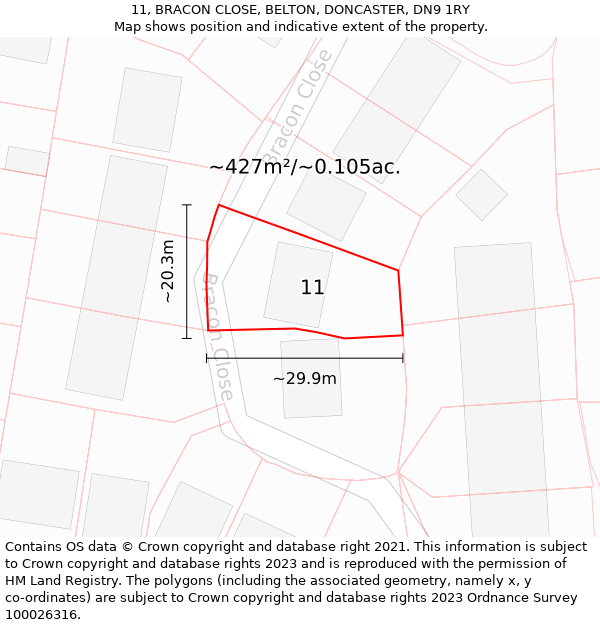 11, BRACON CLOSE, BELTON, DONCASTER, DN9 1RY: Plot and title map