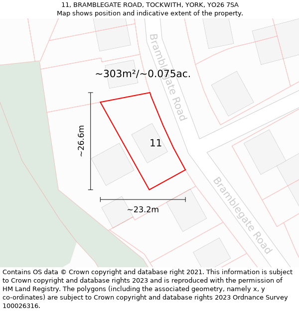 11, BRAMBLEGATE ROAD, TOCKWITH, YORK, YO26 7SA: Plot and title map