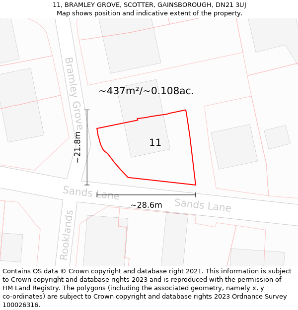 11, BRAMLEY GROVE, SCOTTER, GAINSBOROUGH, DN21 3UJ: Plot and title map