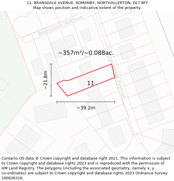 11, BRANSDALE AVENUE, ROMANBY, NORTHALLERTON, DL7 8FY: Plot and title map