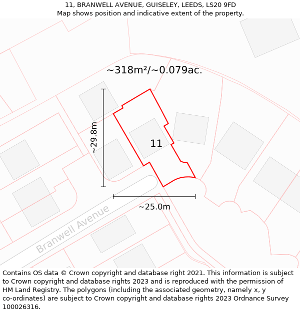 11, BRANWELL AVENUE, GUISELEY, LEEDS, LS20 9FD: Plot and title map