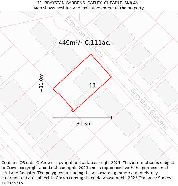 11, BRAYSTAN GARDENS, GATLEY, CHEADLE, SK8 4NU: Plot and title map