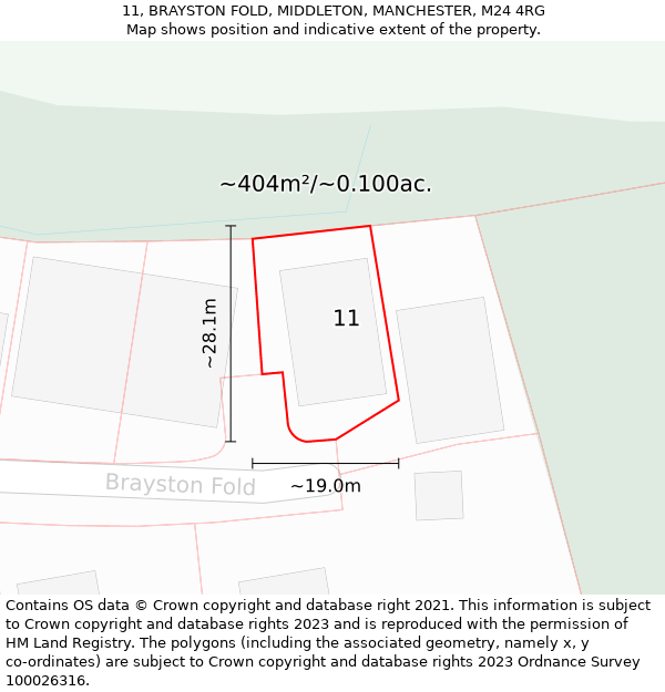 11, BRAYSTON FOLD, MIDDLETON, MANCHESTER, M24 4RG: Plot and title map