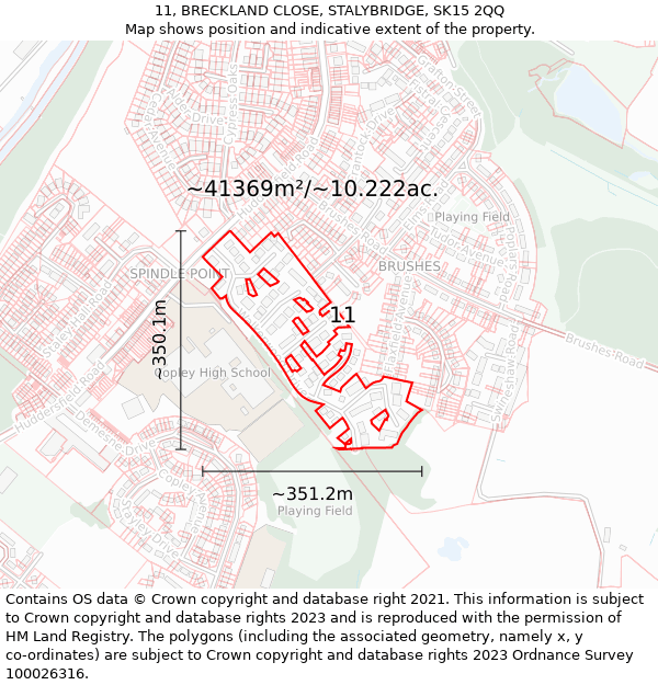 11, BRECKLAND CLOSE, STALYBRIDGE, SK15 2QQ: Plot and title map