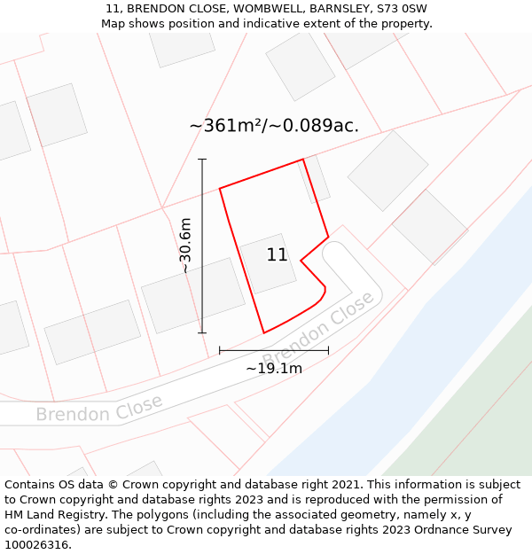 11, BRENDON CLOSE, WOMBWELL, BARNSLEY, S73 0SW: Plot and title map