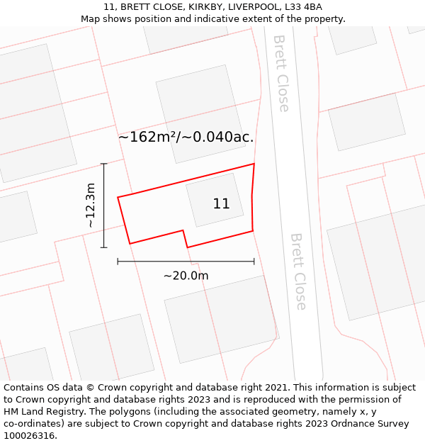 11, BRETT CLOSE, KIRKBY, LIVERPOOL, L33 4BA: Plot and title map