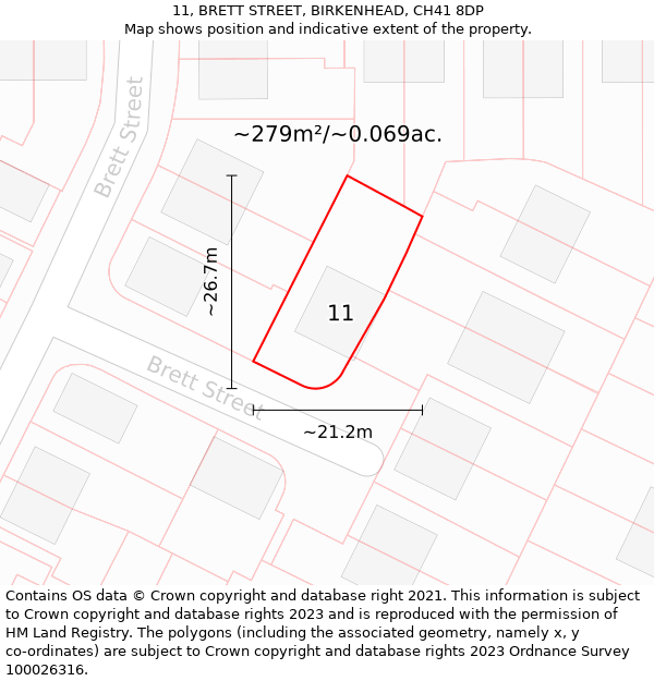 11, BRETT STREET, BIRKENHEAD, CH41 8DP: Plot and title map