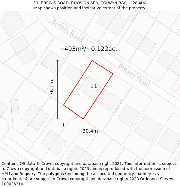 11, BREWIS ROAD, RHOS ON SEA, COLWYN BAY, LL28 4UA: Plot and title map