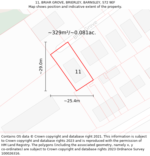 11, BRIAR GROVE, BRIERLEY, BARNSLEY, S72 9EF: Plot and title map