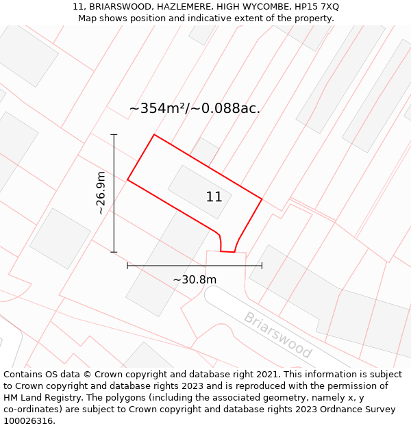 11, BRIARSWOOD, HAZLEMERE, HIGH WYCOMBE, HP15 7XQ: Plot and title map