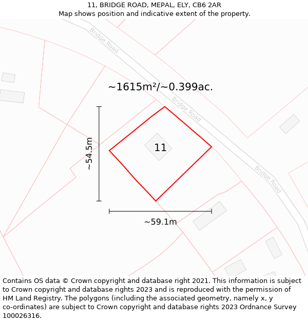 11, BRIDGE ROAD, MEPAL, ELY, CB6 2AR: Plot and title map