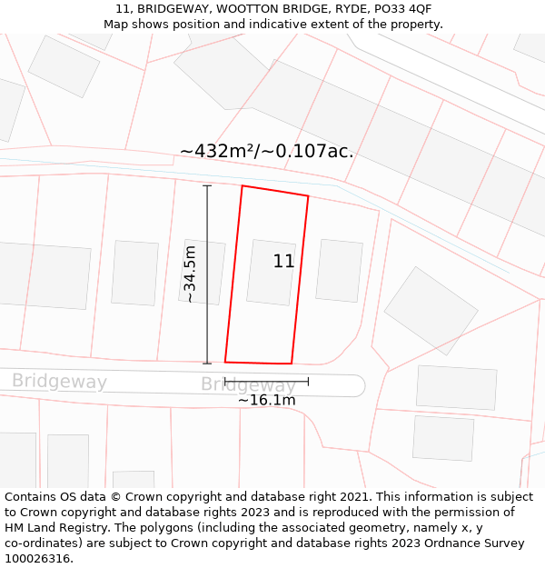 11, BRIDGEWAY, WOOTTON BRIDGE, RYDE, PO33 4QF: Plot and title map