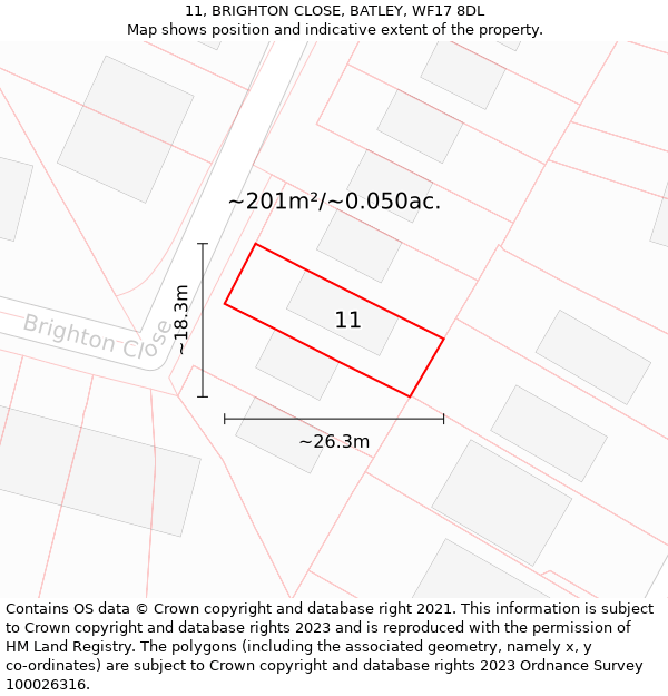 11, BRIGHTON CLOSE, BATLEY, WF17 8DL: Plot and title map