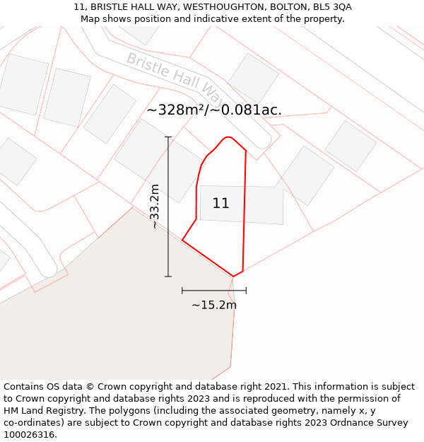 11, BRISTLE HALL WAY, WESTHOUGHTON, BOLTON, BL5 3QA: Plot and title map