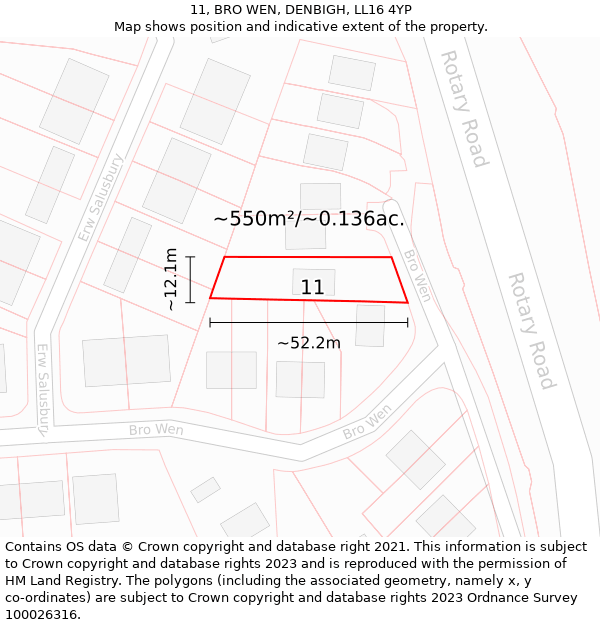 11, BRO WEN, DENBIGH, LL16 4YP: Plot and title map