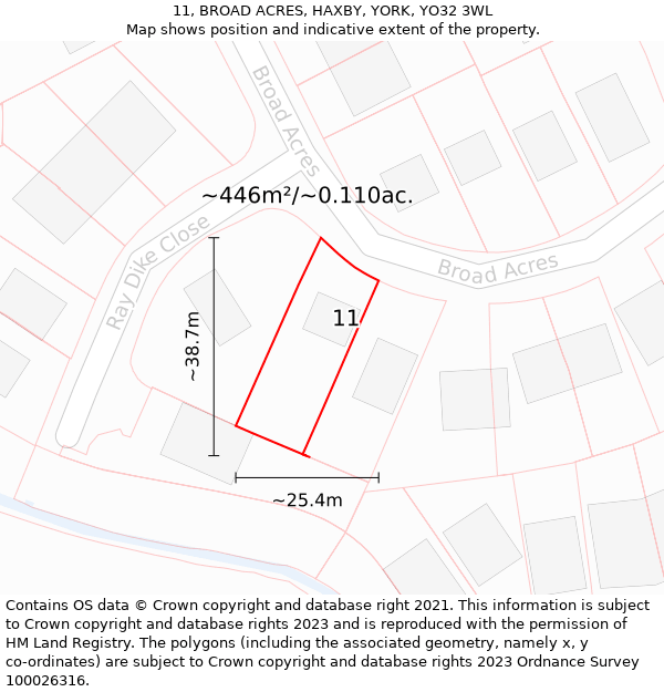 11, BROAD ACRES, HAXBY, YORK, YO32 3WL: Plot and title map
