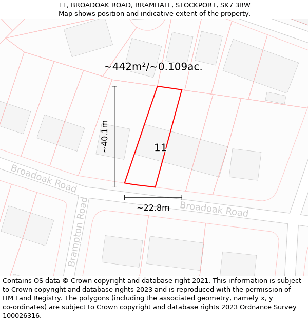 11, BROADOAK ROAD, BRAMHALL, STOCKPORT, SK7 3BW: Plot and title map