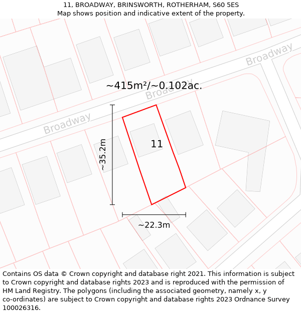 11, BROADWAY, BRINSWORTH, ROTHERHAM, S60 5ES: Plot and title map