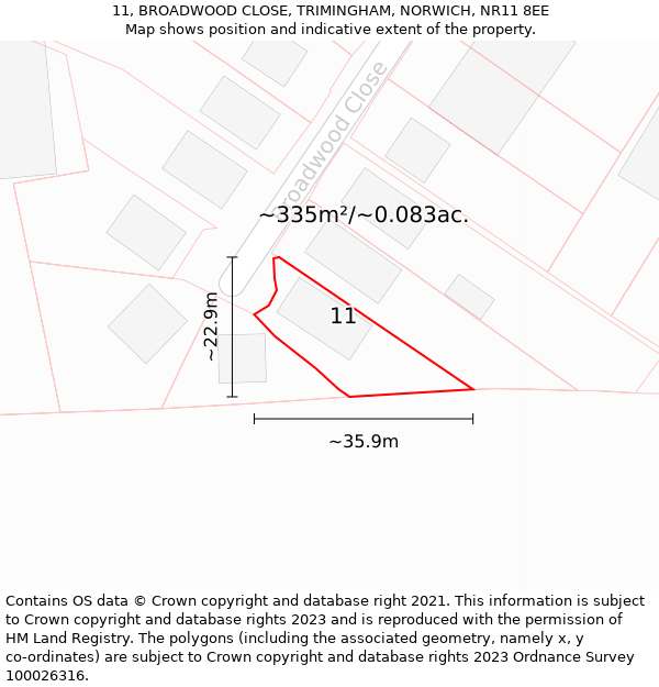 11, BROADWOOD CLOSE, TRIMINGHAM, NORWICH, NR11 8EE: Plot and title map