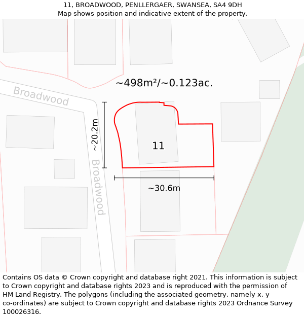 11, BROADWOOD, PENLLERGAER, SWANSEA, SA4 9DH: Plot and title map