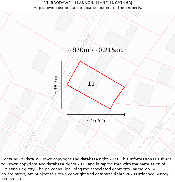 11, BRODAWEL, LLANNON, LLANELLI, SA14 6BJ: Plot and title map