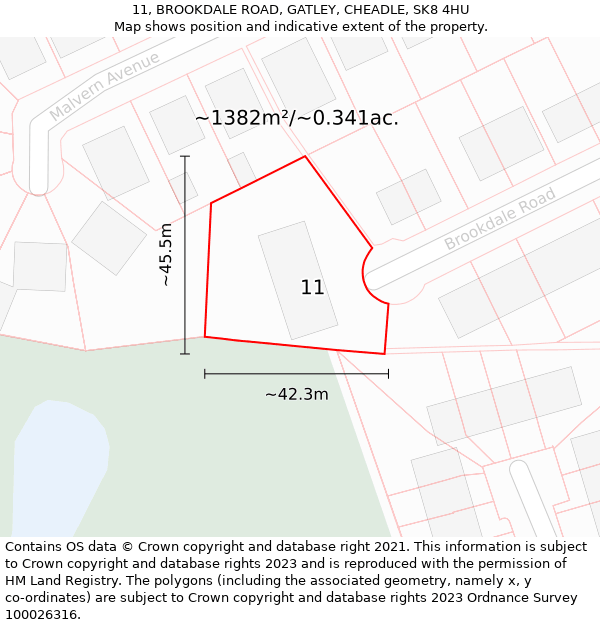 11, BROOKDALE ROAD, GATLEY, CHEADLE, SK8 4HU: Plot and title map