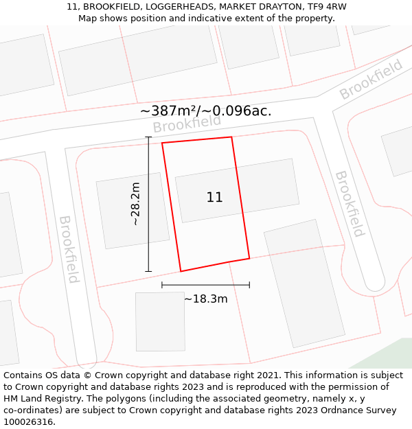 11, BROOKFIELD, LOGGERHEADS, MARKET DRAYTON, TF9 4RW: Plot and title map