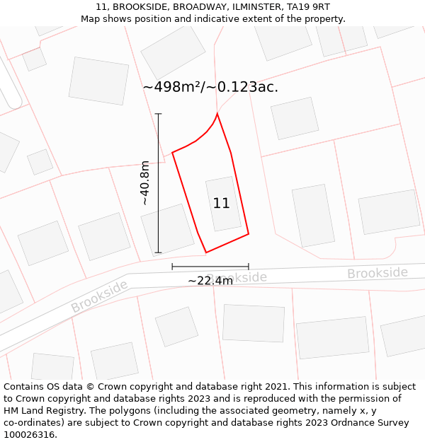 11, BROOKSIDE, BROADWAY, ILMINSTER, TA19 9RT: Plot and title map